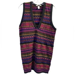 The Limited V-neck Sweater Dress Nordic Print Sleeveless Knit Dress Size L